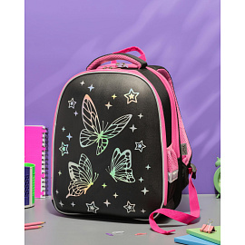 Ранец Комус Класс Gloss Галографик Батерфляй черный с двумя отделениями