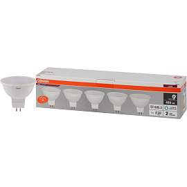 Лампа светодиодная Osram 6 Вт GU5.3 MR 6500 К 480 Лм матовая (5 штук в упаковке, 4058075584952)