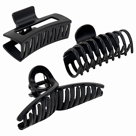 Крабы для волос НАБОР 3 шт., 8,5 см / 8,5 см / 11 см, soft-touch, чёрный, MONTE VITA (МОНТЕ ВИТА), 457032