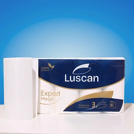 Полотенца бумажные Luscan Expert Mega 3-слойные белые 8 рулонов по 12 метров