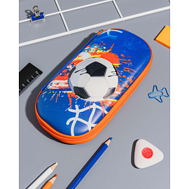 Пенал-косметичка односекционный Комус Класс 3D football синий