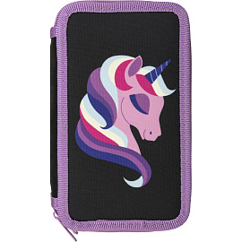 Пенал трехсекционный Комус Класс Единорог черный