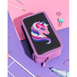 Пенал трехсекционный Комус Класс Единорог черный