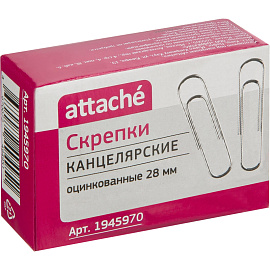 Скрепки канцелярские 28 мм Attache металлические оцинкованные (100 штук в упаковке)