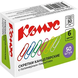 Скрепки Комус с полимерным покрытием, 50 мм,разноцветные, 50 шт/уп фото Скрепки Комус с полимерным покрытием, 50 мм,разноцветные, 50 шт/уп