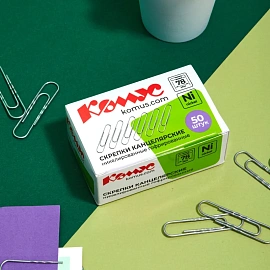 Скрепки Комус никелированные 78 мм, гофрированные, 50шт/уп фото Скрепки Комус никелированные 78 мм, гофрированные, 50шт/уп