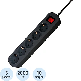 Сетевой фильтр PROGIX SF5PB10 на 5 розеток 10 метров чёрный