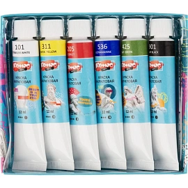 Краски акриловые Комус Арт Студия набор 6 цветов по 12 мл в тубах