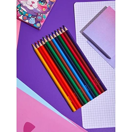 Карандаши цветные Комус Класс Kitty stickers 12 карандашей 12 цветов трёхгранные