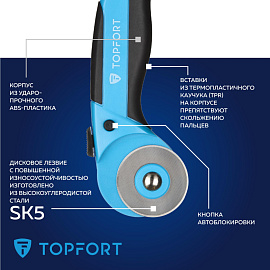 Нож раскройный TOPFORT 45 мм (корпус ABS+TPR, 1960446)