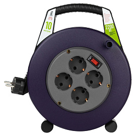 Удлинитель на катушке силовой ЭРА ПВС 3x1.0 кв.мм. 10 м 10 А с заземлением 4 розетки (Б0052927)