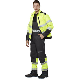 Полукомбинезон сигнальный летний мужской Равелин-ПК с СОП лимонный/графит (размер 48-50, рост 158-164)