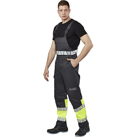 Полукомбинезон сигнальный летний мужской Равелин-ПК с СОП лимонный/графит (размер 52-54, рост 158-164)