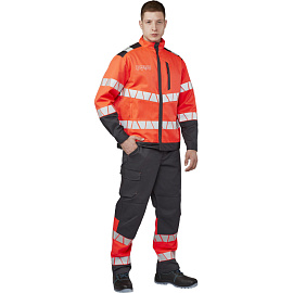 Куртка сигнальная летняя мужская Равелин-КУ с СОП красная/графит (размер 52-54, рост 158-164)