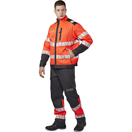 Куртка сигнальная летняя мужская Равелин-КУ с СОП красная/графит (размер 52-54, рост 158-164)