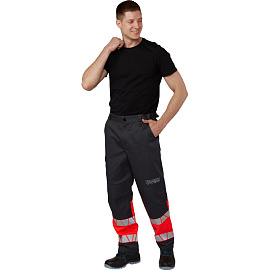 Брюки сигнальные летние мужские Равелин-БР с СОП красные/графит (размер 44-46, рост 158-164)