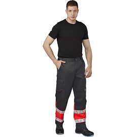 Брюки сигнальные летние мужские Равелин-БР с СОП красные/графит (размер 52-54, рост 158-164)