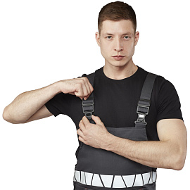 Полукомбинезон сигнальный летний мужской Равелин с СОП красный/графит (размер 48-50, рост 158-164)