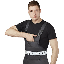 Полукомбинезон сигнальный летний мужской Равелин с СОП красный/графит (размер 48-50, рост 158-164)