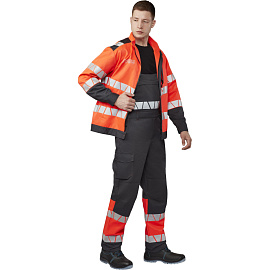 Полукомбинезон сигнальный летний мужской Равелин-ПК с СОП красный/графит (размер 52-54, рост 158-164)