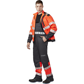 Полукомбинезон сигнальный летний мужской Равелин-ПК с СОП красный/графит (размер 56-58, рост 158-164)