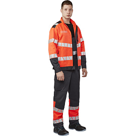 Полукомбинезон сигнальный летний мужской Равелин с СОП красный/графит (размер 48-50, рост 170-176)