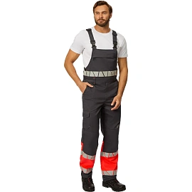 Полукомбинезон сигнальный летний мужской Равелин-ПК с СОП красный/графит (размер 52-54, рост 182-188)