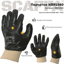 Перчатки рабочие защитные Scaffa NBR1560 хлопковые с нитрильным покрытием белые/синие (размер 10 (XL))