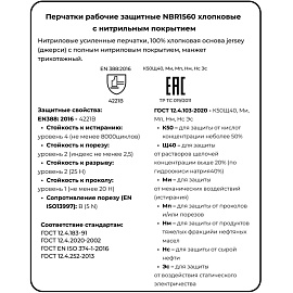 Перчатки рабочие защитные Scaffa NBR1560 хлопковые с нитрильным покрытием белые/синие (размер 10 (XL))