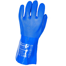 Перчатки рабочие от нефти и нефтепродуктов, от кислот и щелочей Scaffa Полюс хлопковые с ПВХ покрытием синие (размер 9, L)