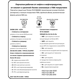 Перчатки рабочие от нефти и нефтепродуктов, от кислот и щелочей Scaffa Полюс хлопковые с ПВХ покрытием синие (размер 9, L)