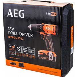 Дрель-шуруповёрт аккумуляторная AEG BS18G4-202C 2 АКБ х Li-ion (18В, 2 Ач)+ЗУ в кейсе (4935478630)