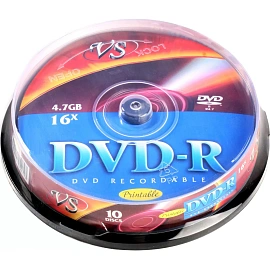Диск DVD-R VS 4.7 ГБ 16x cake box VSDVDRIPCB1001 (10 штук в упаковке)