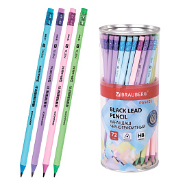 Карандаш чернографитный BRAUBERG "PASTEL", 1 шт., HB, трехгранный, с ластиком, 181995