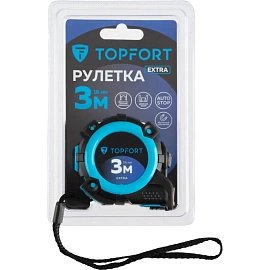 Рулетка строительная TOPFORT Extra 3 м х 16 мм с магнитным зацепом и автостопом в прорезиненном корпусе (1990398)