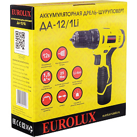 Дрель-шуруповёрт аккумуляторная Eurolux ДА-12/1Li АКБ х Li-ion (12 В, 1.5 Ач)+ЗУ в кейсе (72/14/37)