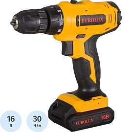 Дрель-шуруповёрт аккумуляторная Eurolux ДА-16/2Li 2 АКБ x Li-ion (16 В, 1.5 Ач)+ЗУ в кейсе (72/14/51)
