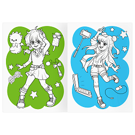 Раскраска с цв. фоном А4, 16 стр., ТРИ СОВЫ "Аниме. Модный показ