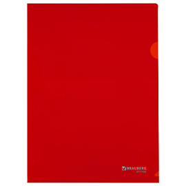 Папка-уголок жесткая А4, красная, 0,15 мм, BRAUBERG EXTRA, 271703