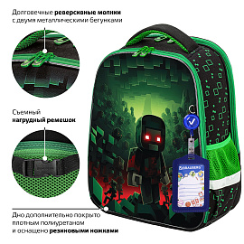 Ранец BRAUBERG FIT, 2 отделения, "Night warrior", 38х27х14 см, 272023