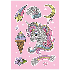 Алмазная мозаика, наклейки ТРИ СОВЫ "Единорожка", пакет с европодвесом