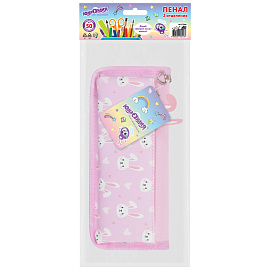 Пенал мягкий ЮНЛАНДИЯ, 2 отделения, полиэстер, "Bunnies", розовый, 21х9х6 см, 272346