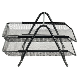 Лоток для бумаг горизонтальный СТАММ, 2 секции, металл, черный