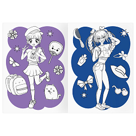 Раскраска с цв. фоном А4, 16 стр., ТРИ СОВЫ "Аниме. Модный показ