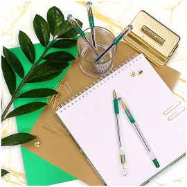 Ручка шариковая масляная с грипом MUNHWA "MC Gold", зеленая, корпус прозрачный, узел 0,5 мм, линия письма 0,3 мм, BMC-04