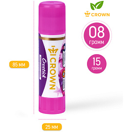 Клей-карандаш Crown "Indicator", 08г, с цветным индикатором, ПВП