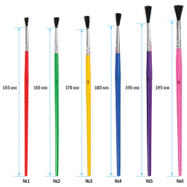 Набор кистей ArtSpace 6шт., синтетика, круглые, № 1, 2, 3, 4, 5, 6, пакет, европодвес