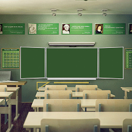 Доска для мела магнитная 3-х элементная 100х150/300 см, 5 рабочих поверхностей, зеленая, BRAUBERG, 231707