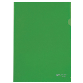 Папка-уголок жесткая, непрозрачная BRAUBERG, зеленая, 0,15 мм, 224881