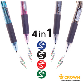 Ручка шариковая автоматическая Crown "Kinex Sl" 04цв., 0,7мм, грип фото Ручка шариковая автоматическая Crown "Kinex Sl" 04цв., 0,7мм, грип